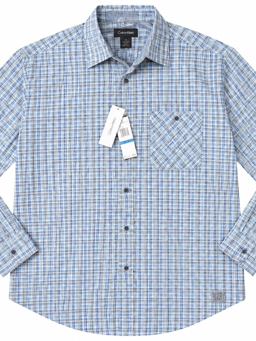 Xl Calvin Klein Jeans Light Blue and White Plaid Button-Down Shirt